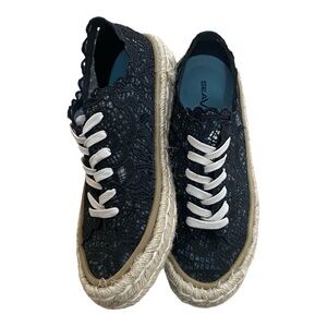 Seavees Coronado Espadrille in Black Womens Size 8 Platform Lace Beach Comfort